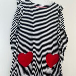 Mini Boden Black and White Striped Dress with Red Hearts